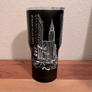 Saks Fifth Avenue City Print Tumbler Matte Black NWT